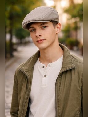 52cm Wool Blend Herringbone Flat Cap Newsboy Hat Youth L / Small Adult Beige